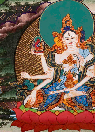 White Tara Thangka | Handpainted Female Bodhisattva | Wall Decors