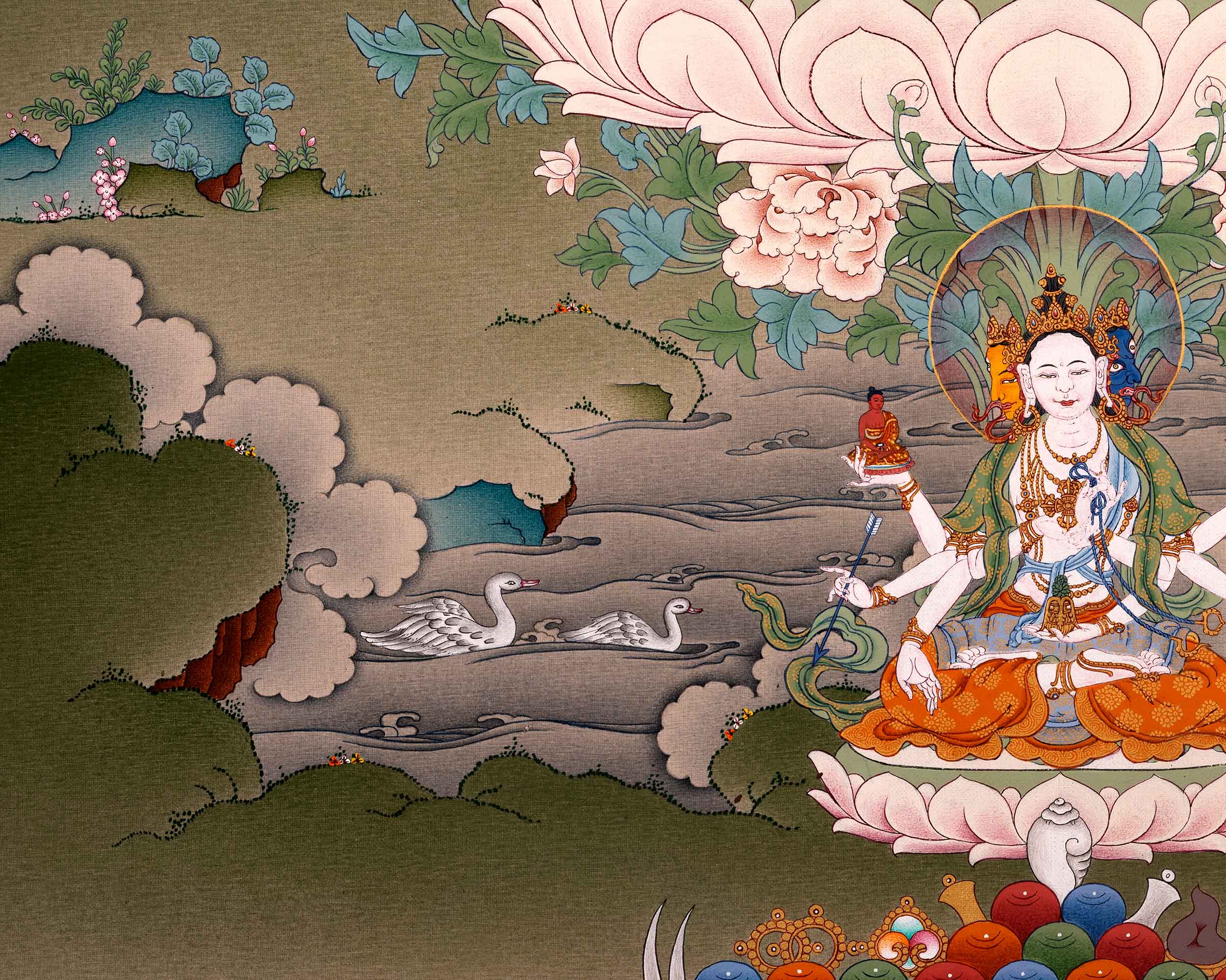 White Tara Art Long Life Bodhisattva | Traditional Tibetan Thangka