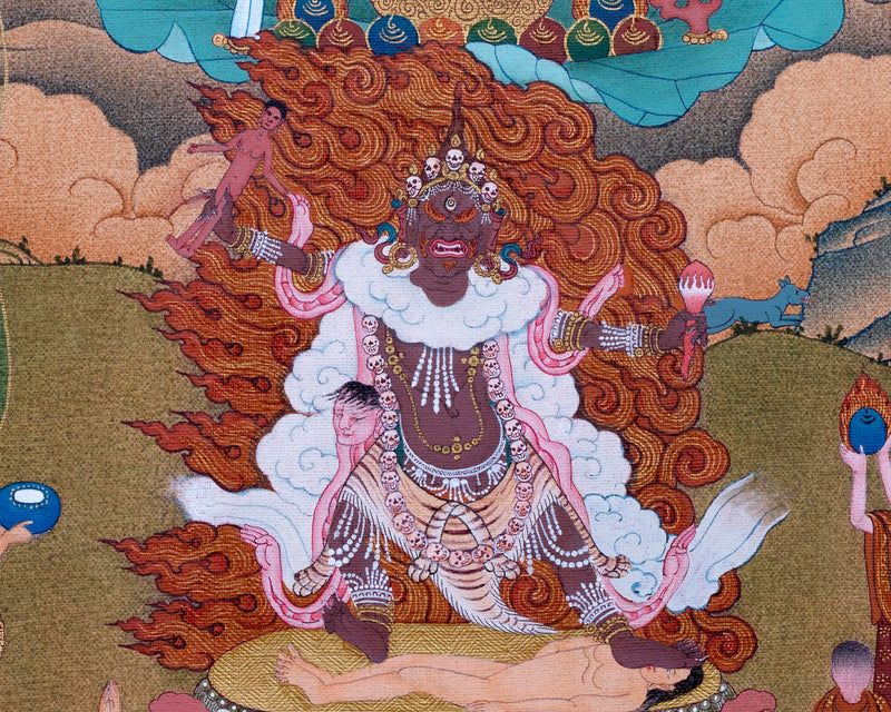 Guru Rinpoche With Guru Norla and Urgen Menla Thangka | Vajrayana Thangka Prints | Buddhist Art