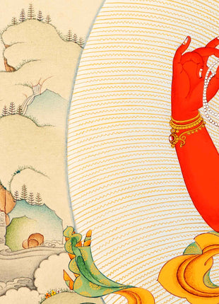Red Chenrezig With Amitabha Buddha, Gyalwa Gyasto Thangka Print