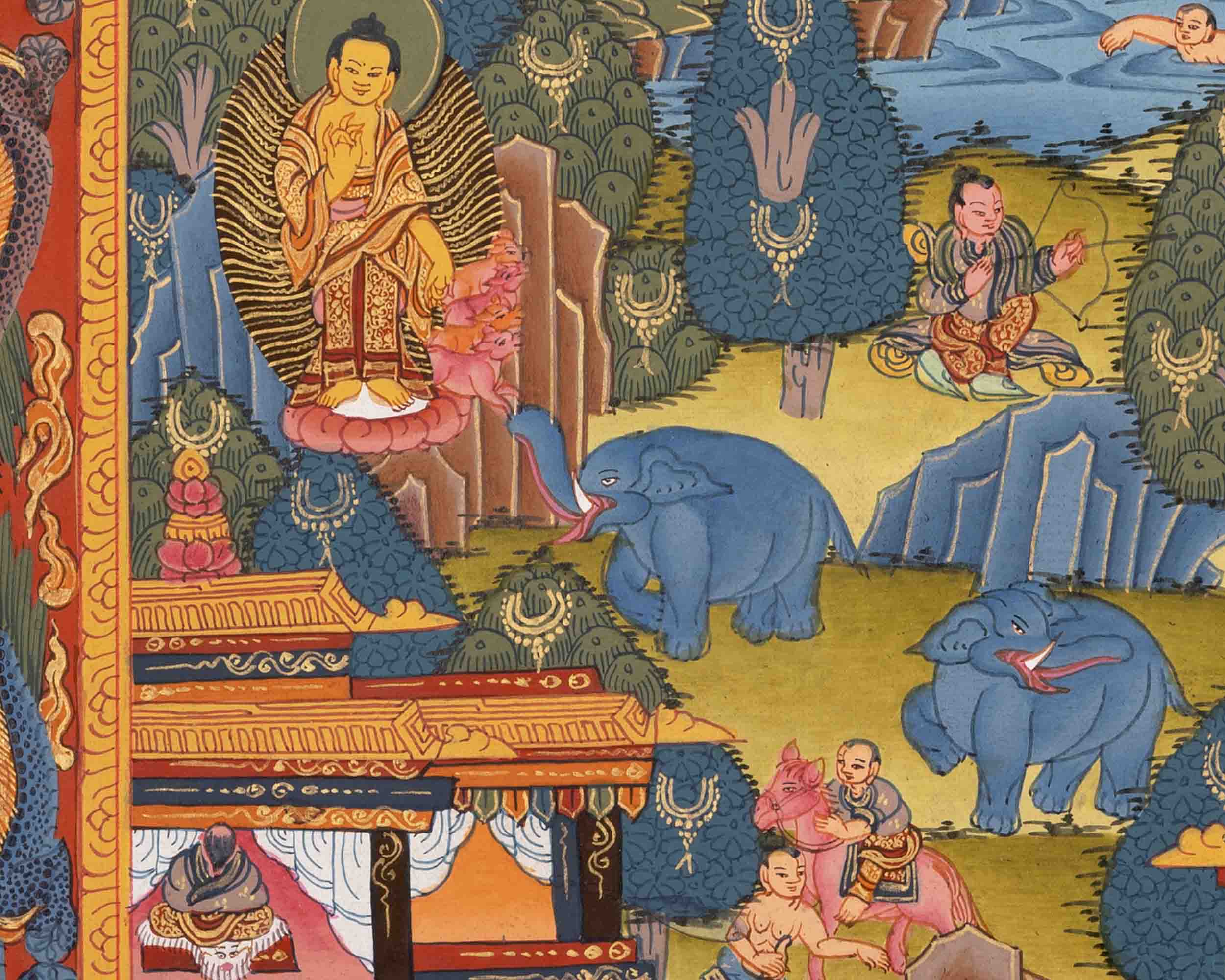 Buddha life Story Thangka | Vintage Hand-Painted Buddhist Art