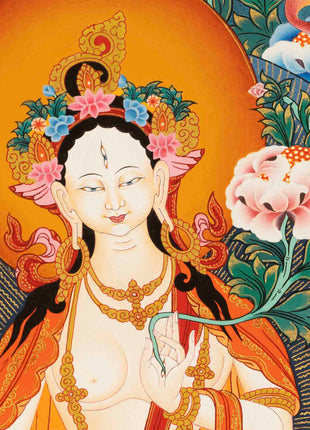 White Tara Mantra Thangka | Tibetan Buddhist Home Decoration Painting
