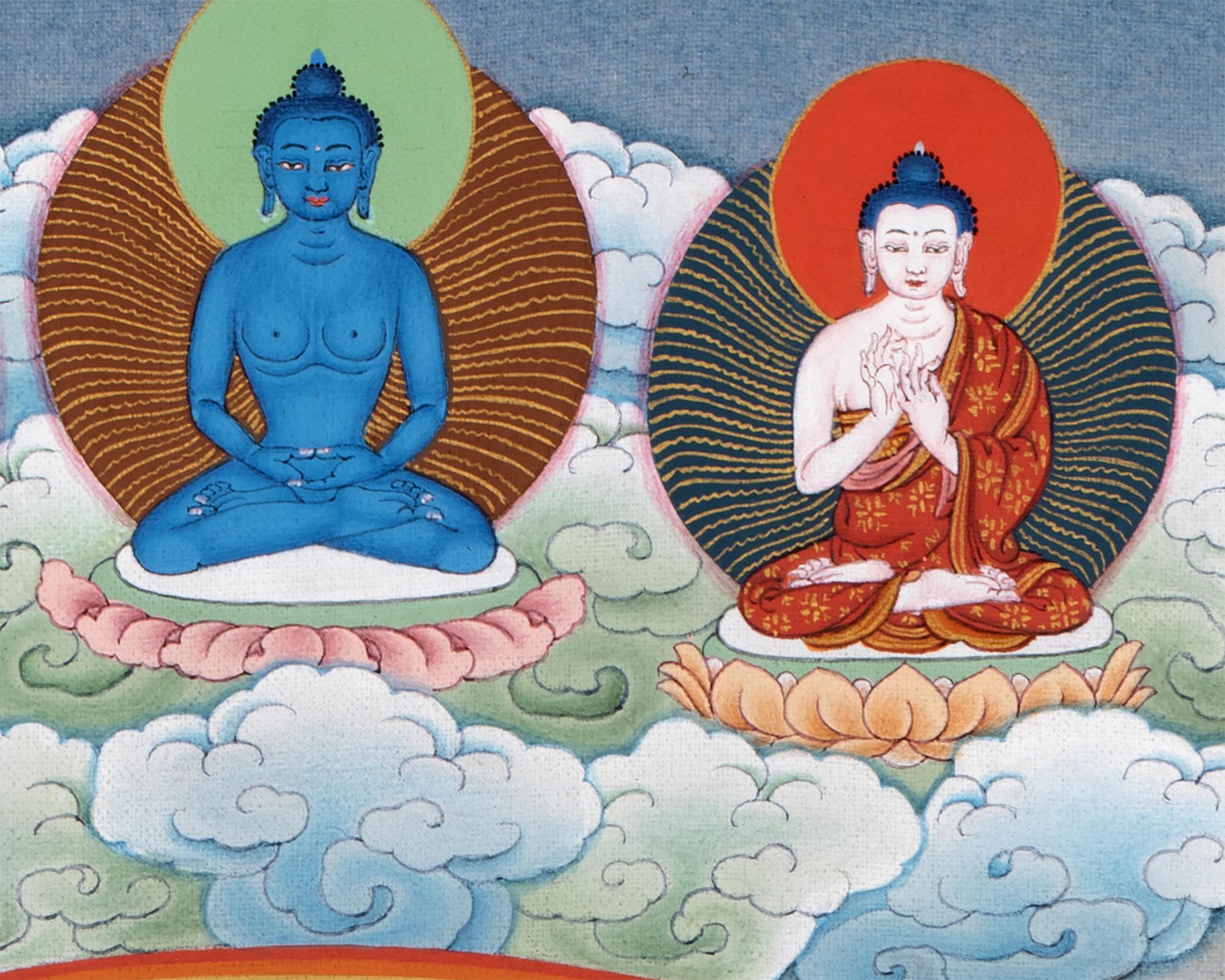 Guru Padmasambhava Thangka With Consorts, Buddhas And Bodhisattvas | Tibetan Art