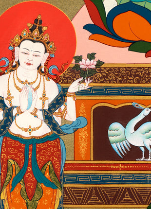 Amitabha Buddha, Chenrezig and Vajrapani | Hand Painted | Tibetan Thangka Art
