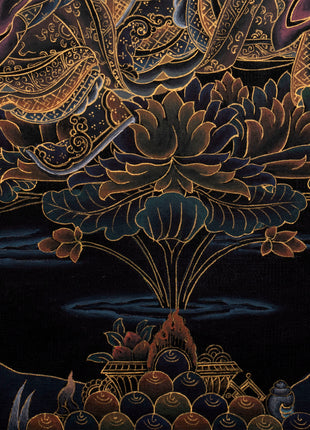 Guru Rinpoche in Pure 24K gold Thangka, Nakthang Style Tibetan Painting