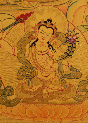 Gold Manjushree Thangka | Hand Painted Bodhisattva Art