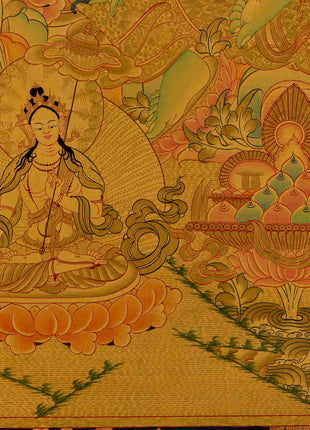 Gold Green Tara Thangka | Religious Buddhist Painting | Wall Decors