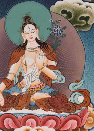 Handpainted Avalokiteshvara Chengrezig  | Yoga Meditation Canvas Art