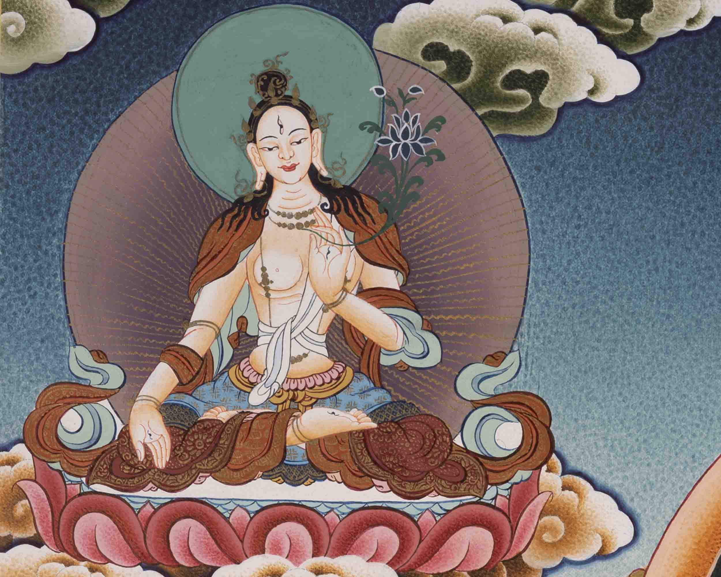 Handpainted Avalokiteshvara Chengrezig  | Yoga Meditation Canvas Art