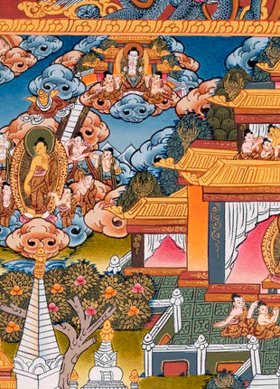 Buddha life Story | Vintage Original Hand-Painted Thangka