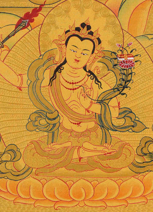 Full 24K Gold Manjushree Thangka | Bodhisattva Of Wisdom