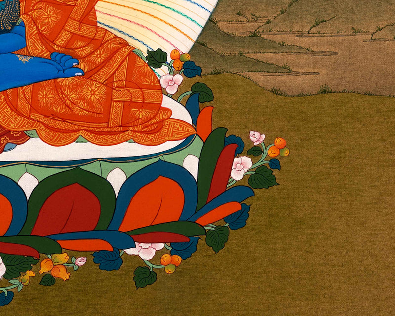 Buddha Of Medicine Bhaishajyaguru Thangka | Traditional Buddhist Art