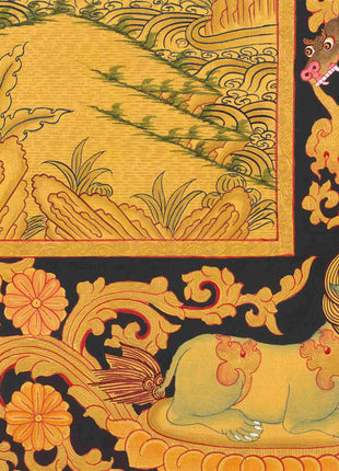 Shakyamuni Buddha Gold Thangka | Religious Tibetan Paint | Wall Decors