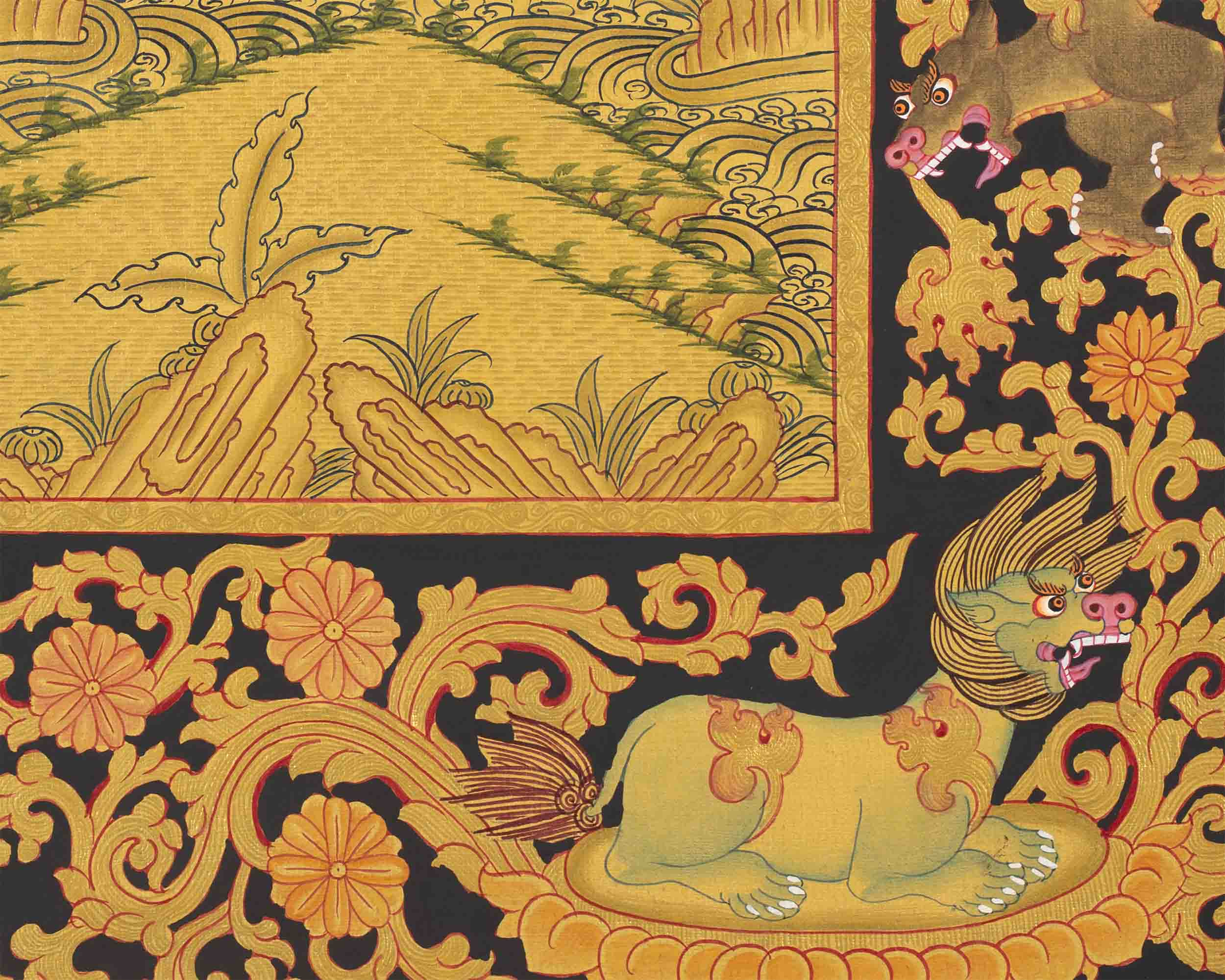 Shakyamuni Buddha Gold Thangka | Religious Tibetan Paint | Wall Decors