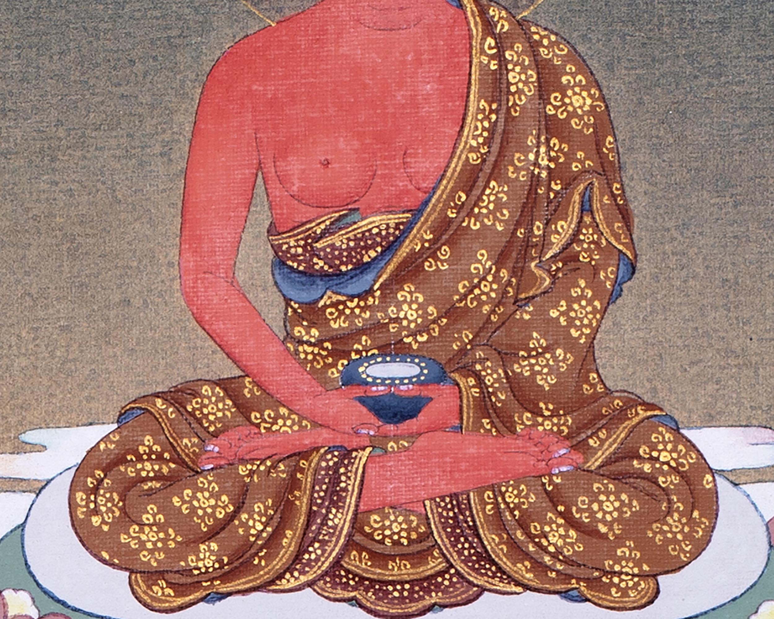 Chenrezig With Amitabha | Buddhist Thangka Print | Bodhisattva Art