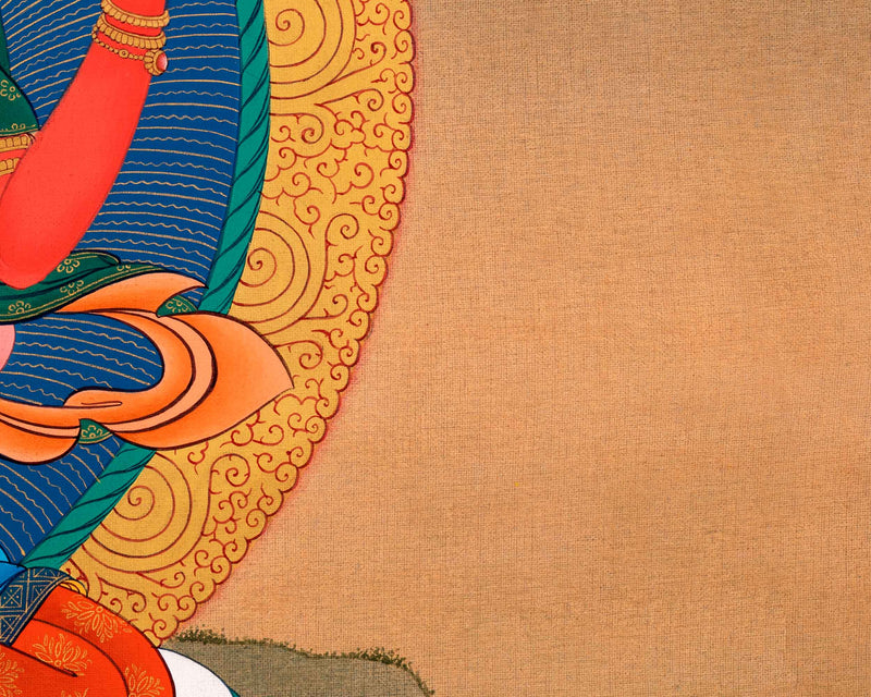 Red Chenrezig with Consort Thangka | Traditionally Hand Painted