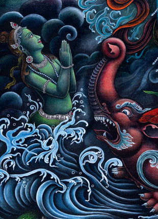 Ganga Goddess Giclee Print For Prayers | Traditional Newari Paubha Art Prints For Wall Hanging