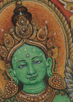 Mother Tara with Amoghasiddhi Thangka Print For Green Mantra Practice | Spiritual Room Decor