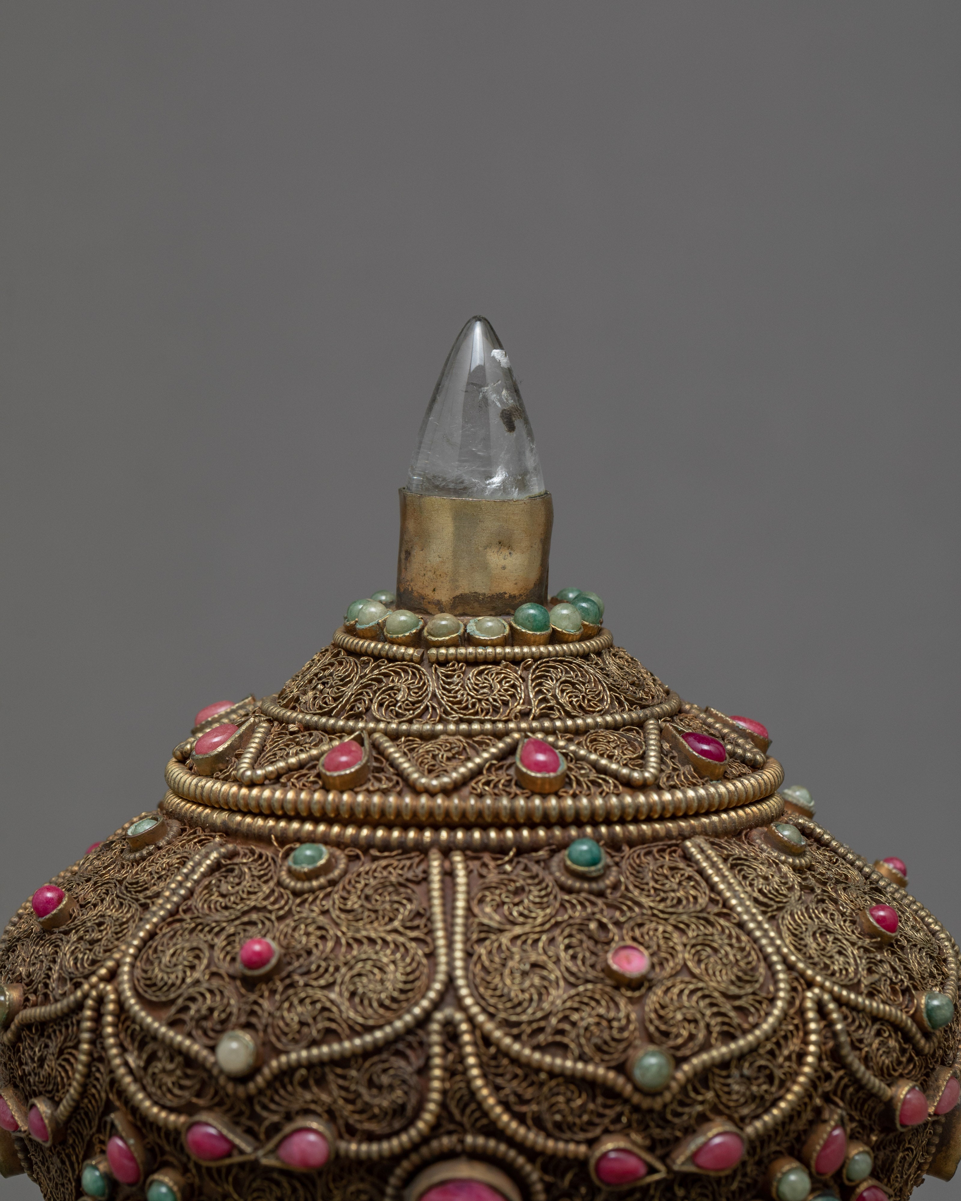 Rare Offering Alms Bowl |  Old Tibetan Filigree Carving Gemstones Inlay | Ritual Items