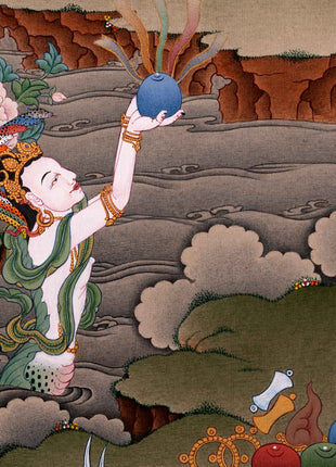 Bodhisattva Thangka | Chenrezig with Vajrapani, Manjushri and Amitabha Buddha