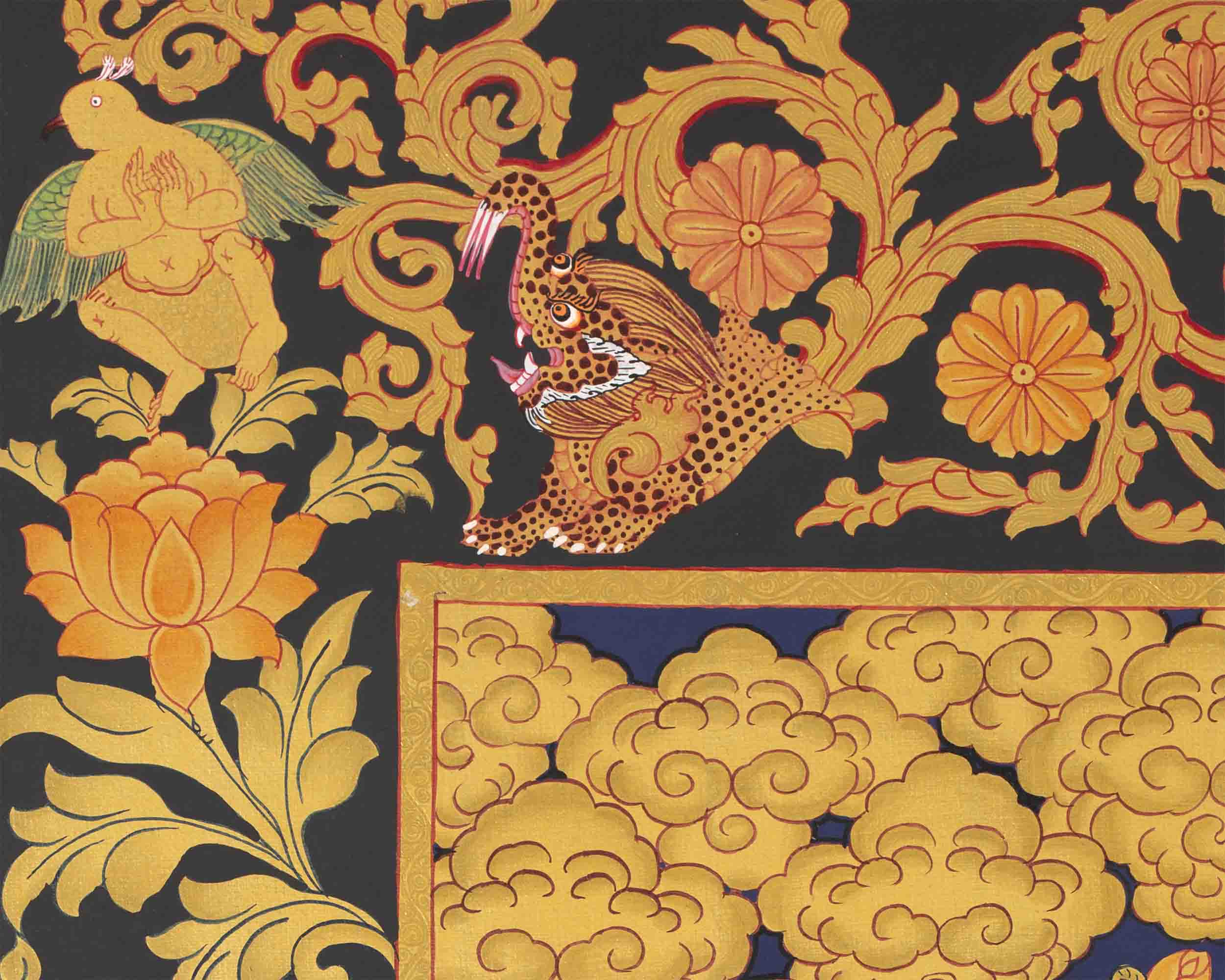 Shakyamuni Buddha Gold Thangka | Religious Tibetan Paint | Wall Decors