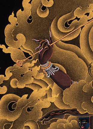 Ekajati Rahula And Dorje Legpa | Three Nyingma Protectors | Black and Gold Thangka