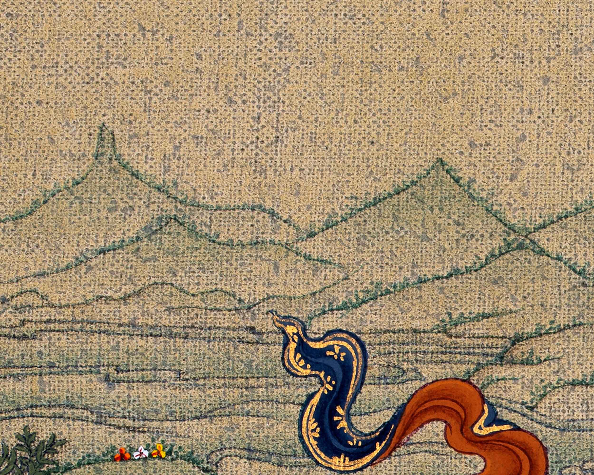Green Tara, Dolma Tibetan Thangka, Hand Painted Tara  in Natural Stone Colors and 24K Gold