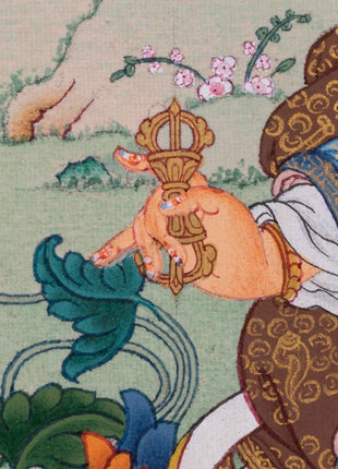 Traditionally Hand-Painted Guru Rinpoche Mantra Thangka | Tibetan Lotus Born Master Art For Prayers