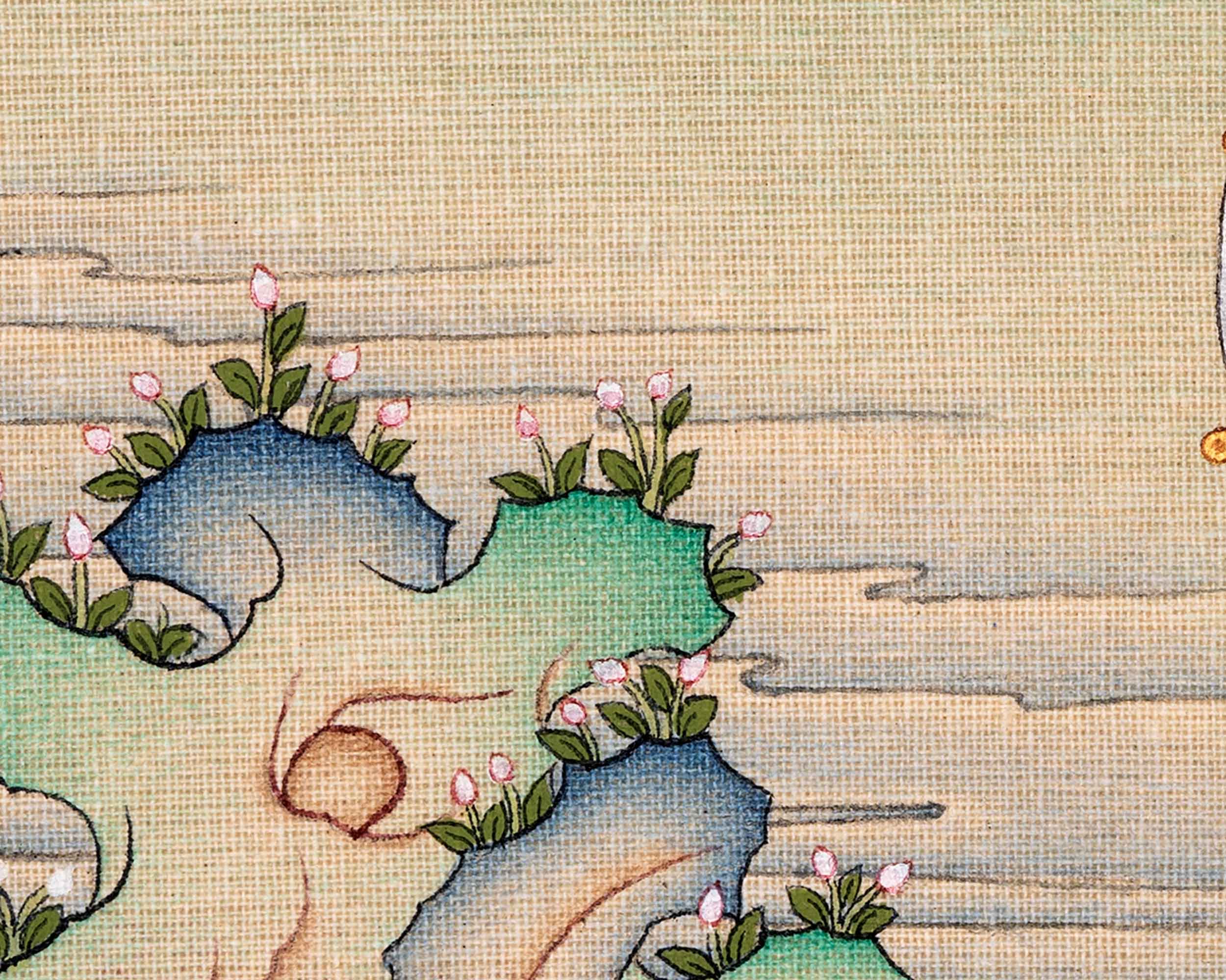 Vajradhara Buddha Thangka in Natural Stone colors