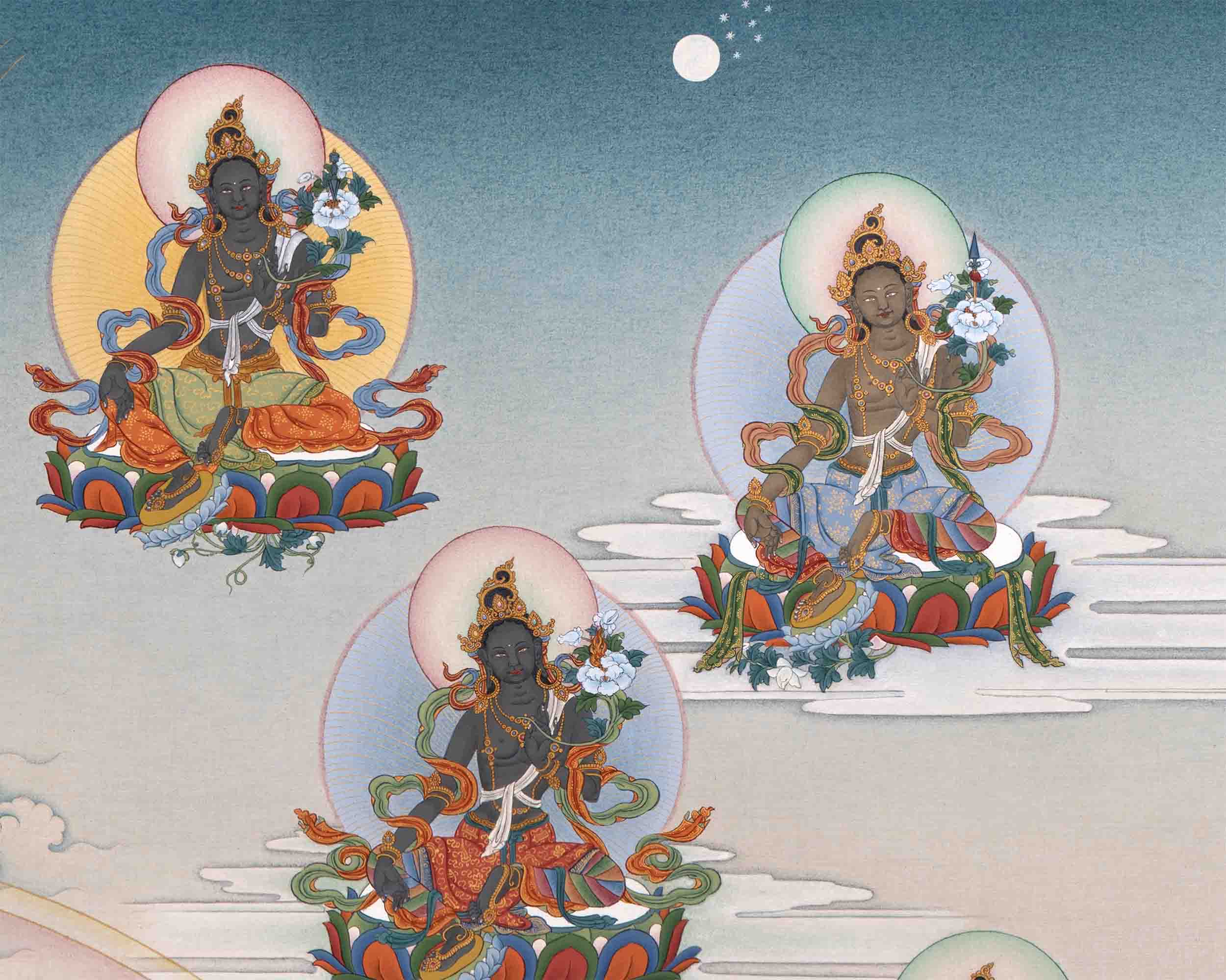 Traditionally Crafted Thangka Print For 21 Tara Praise | Tibetan Thangka Print For Mindfuless | Tibetan Buddhism Art