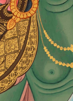 Quality Green Tara | Traditional Tibetan Thangka | Religious Wall Decoration