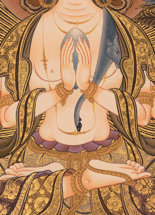4Armed Chengrezig Thangka | Traditional Buddhist Painting