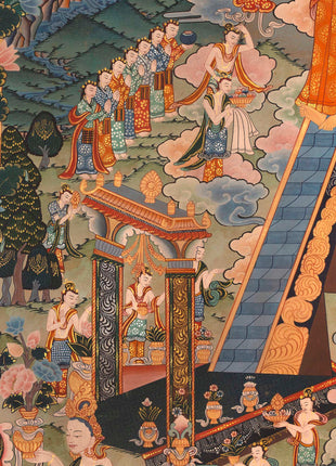 Shakyamuni Buddha Life Story | Vintage Original Hand-Painted Thangka