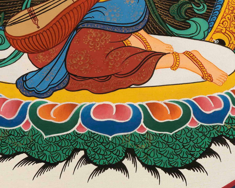 Saraswati Thangka | Lord Of Knowledge | Wall Hanging Art