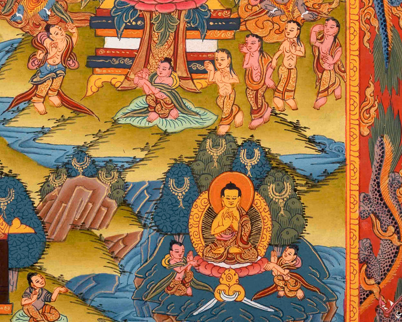 Buddha life Story Thangka | Vintage Hand-Painted Buddhist Art