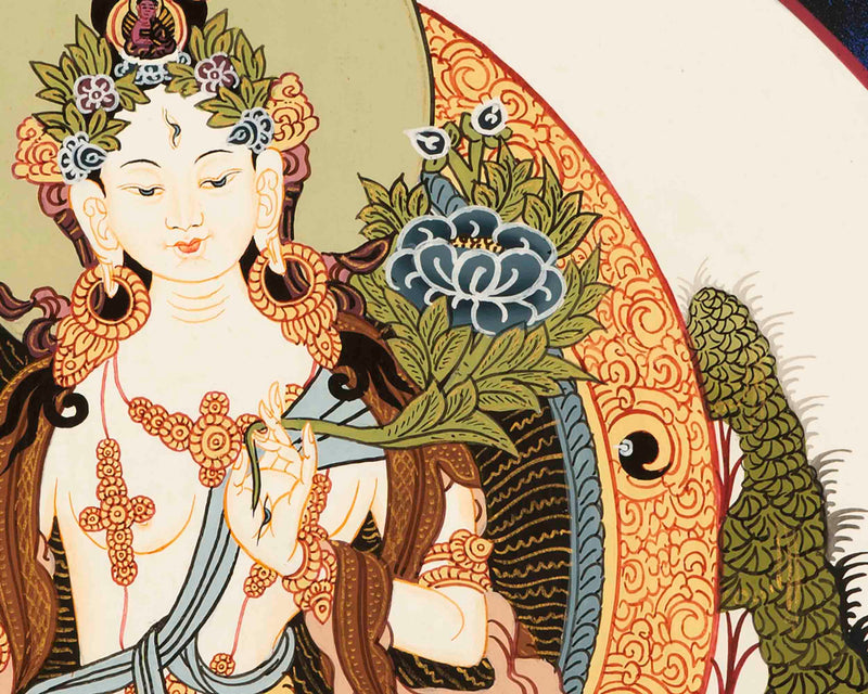 Goddess White Tara | Traditional Thangka Art | Wall Hanging Decoration