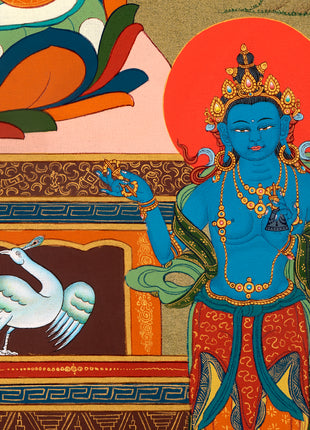 Amitabha Buddha, Chenrezig and Vajrapani | Hand Painted | Tibetan Thangka Art