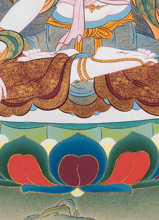 White Tara Meditation Practice Thangka | White Tara With Amitayus and Namgyalma
