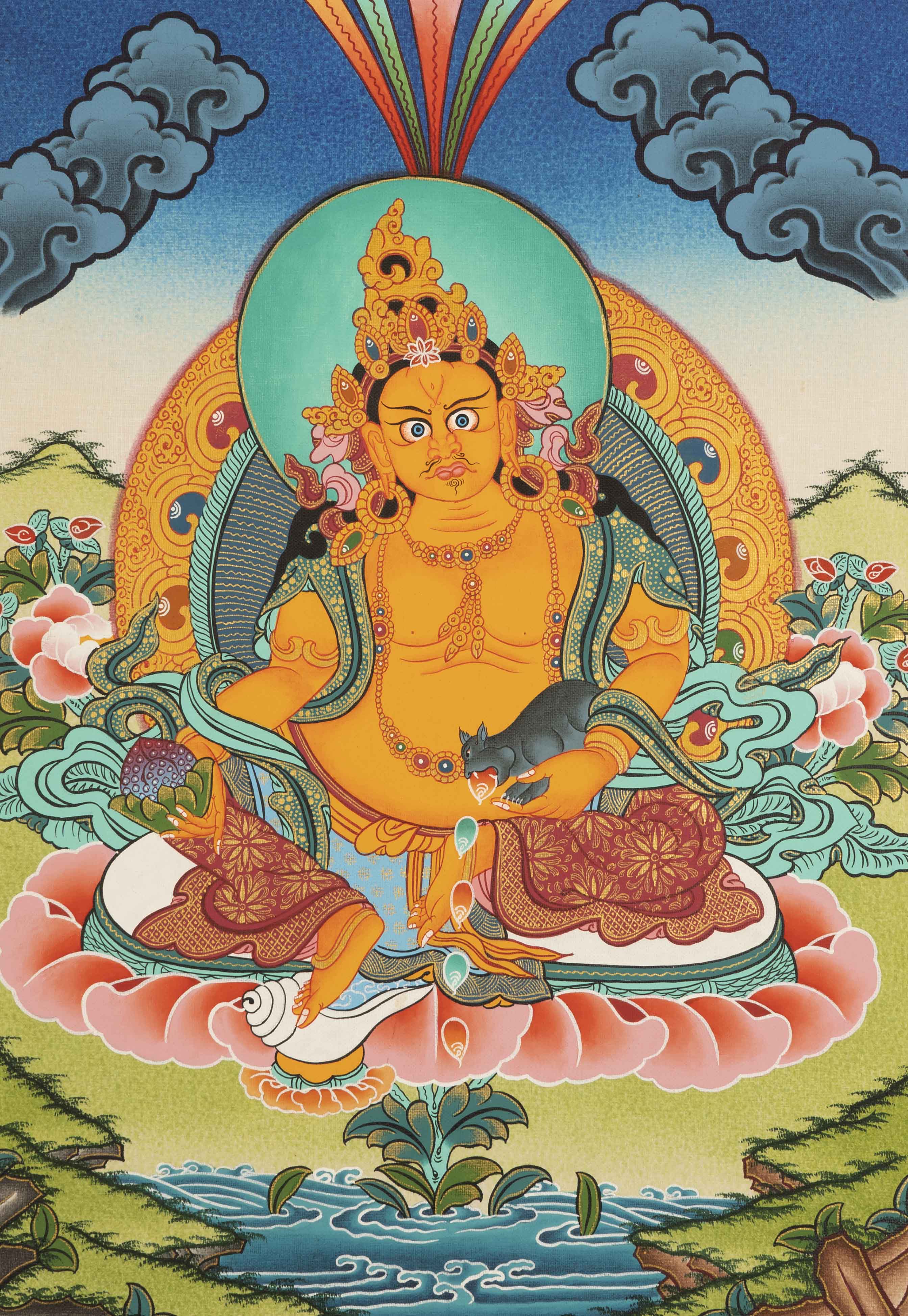Handpainted Dzambala Kubera | Religious Thangka Art | Wall Decors