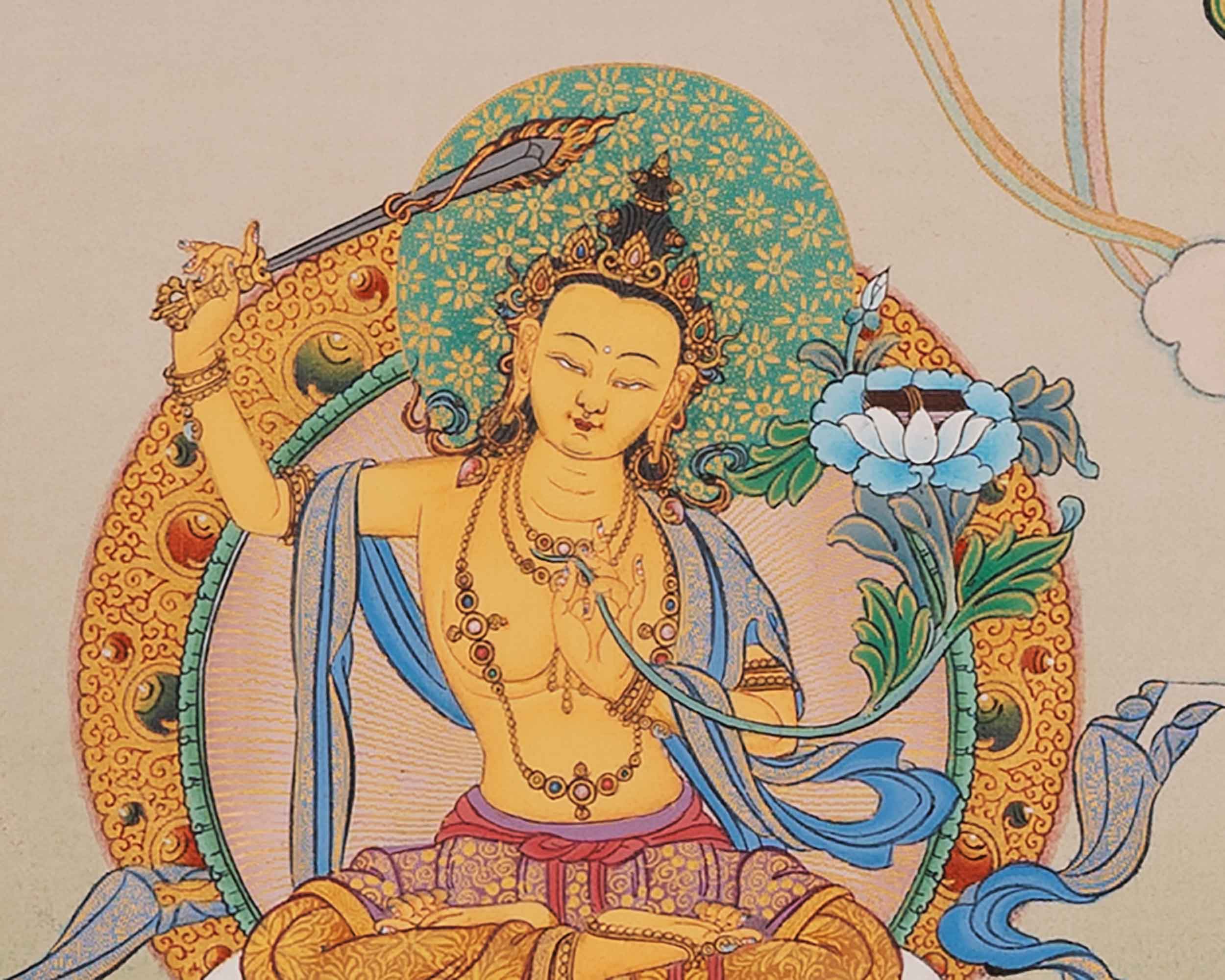 Traditional Chenrezig Empowerment Thangka | Chenrezig With Manjushri And Vajrapani Art