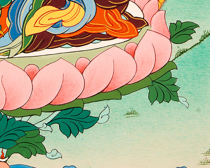 Traditional Made Thangka Of Guru Rinpoche | Hand Painted Lotus Born Master