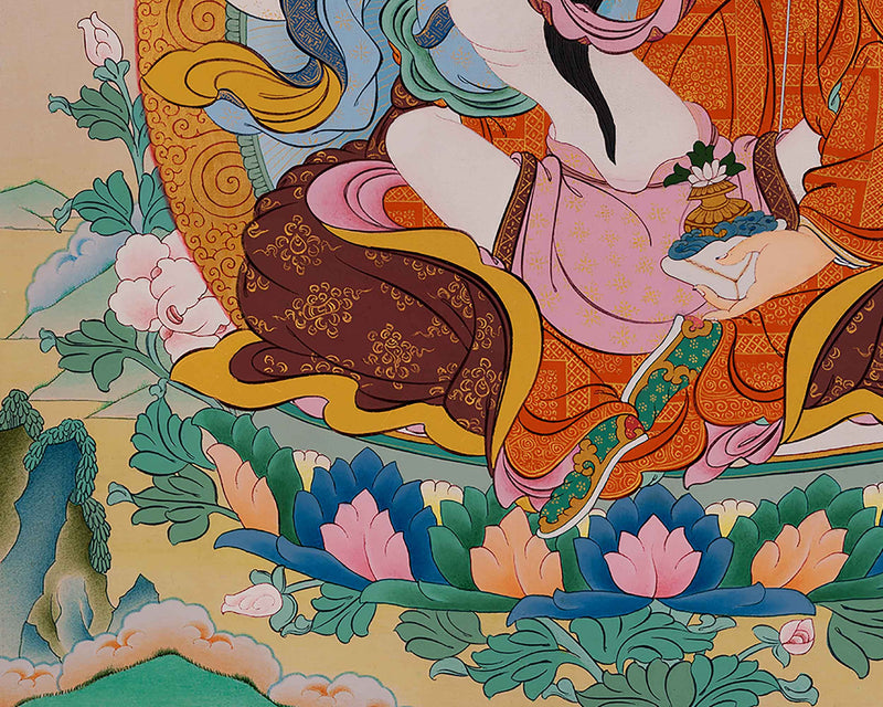 Buddha Padmasambhava With Consort Thangka Painting | Traditional Buddhist Art