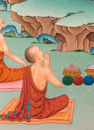 Shakyamuni Buddha with Five Disciples Thangka | Tibetan Buddhist Art