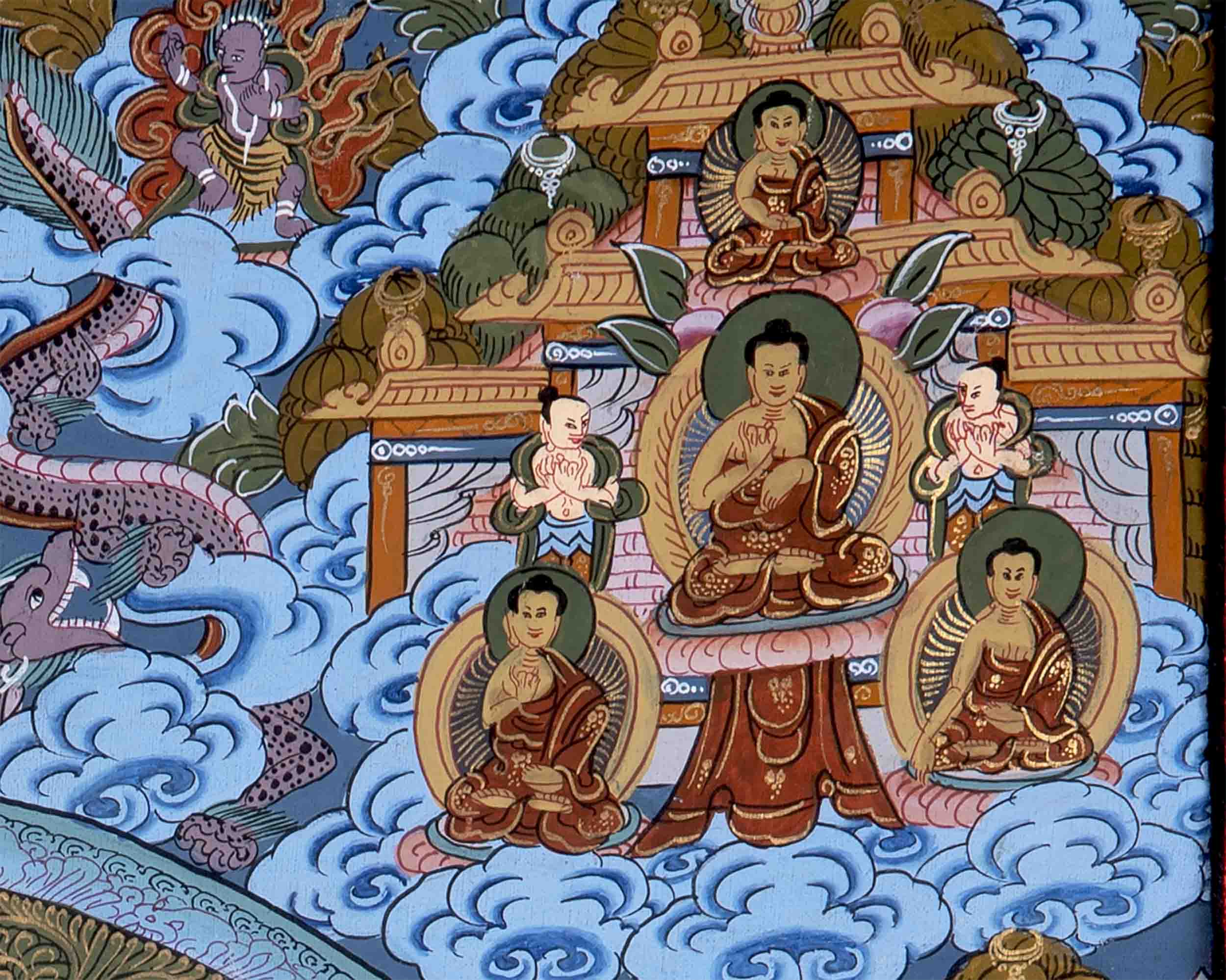 Hand-Painted Mandala Thangka With Brocade | Wall Decor Painting