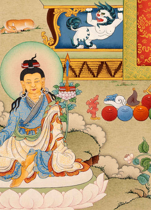 Guru Longchenpa Mantra Thangka With Jigme Lingpa and Vimalamitra | Hand-painted Buddhist Guru Art