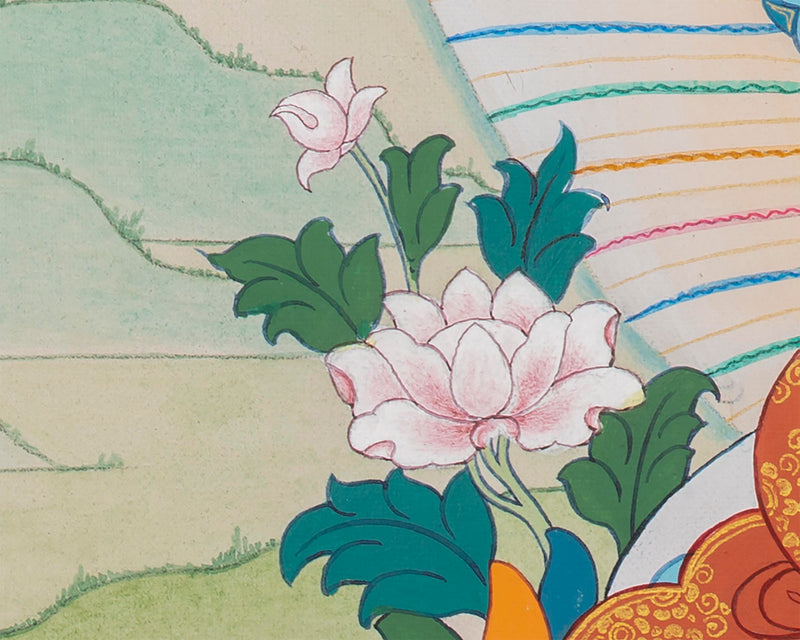 White Tara With Amitayus and Namgyalma Thangka | Tibetan Thangka Painting | Vajrayana Art