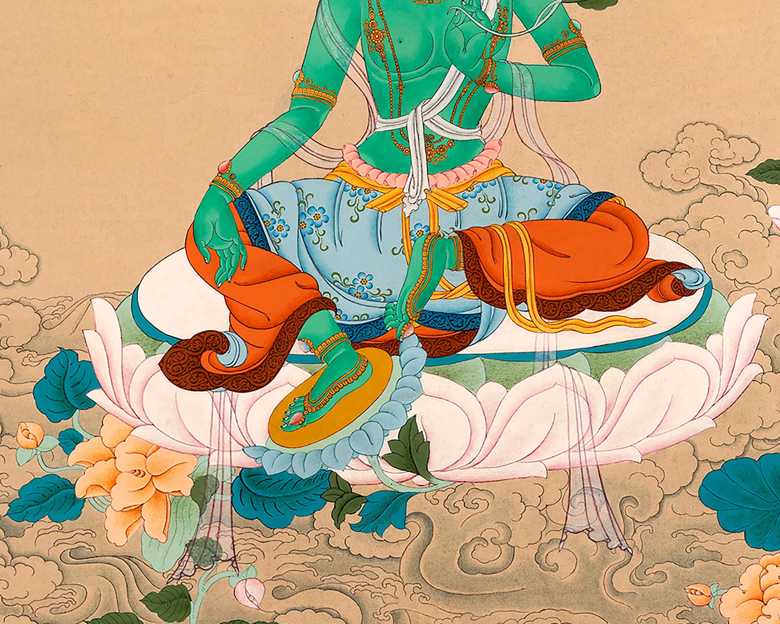 The Green Tara Tibetan Himalayan Thangka | Hand-Painted Buddhist Deity Painting