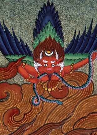 Vajrakilaya Thangka, Hand Painted Traditional Tibetan Wall Painting, Natural Stone colors and 24K Gold (includes Brocade)