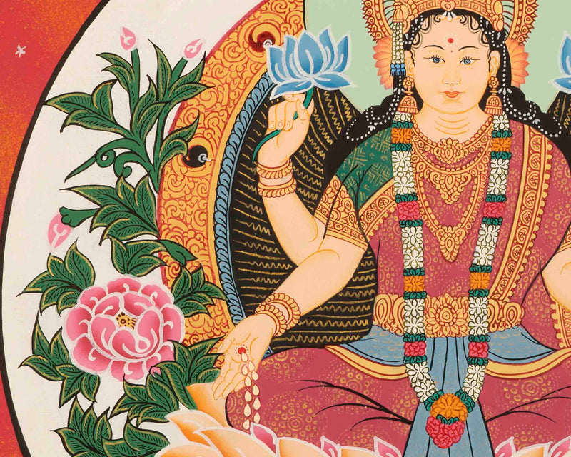 Goddess Laxmi Thangka | Hindu Wealth Deity | Wall Decoration