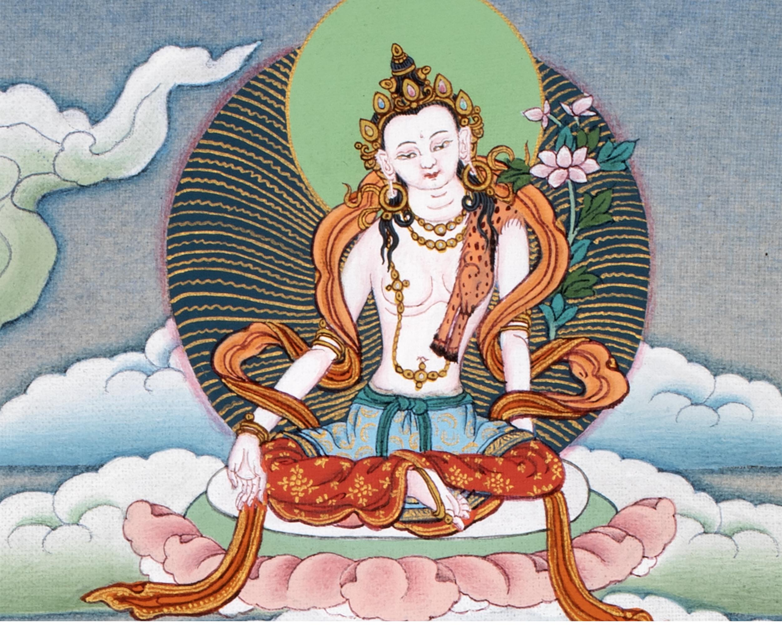 Guru Padmasambhava Thangka With Consorts, Buddhas And Bodhisattvas | Tibetan Art